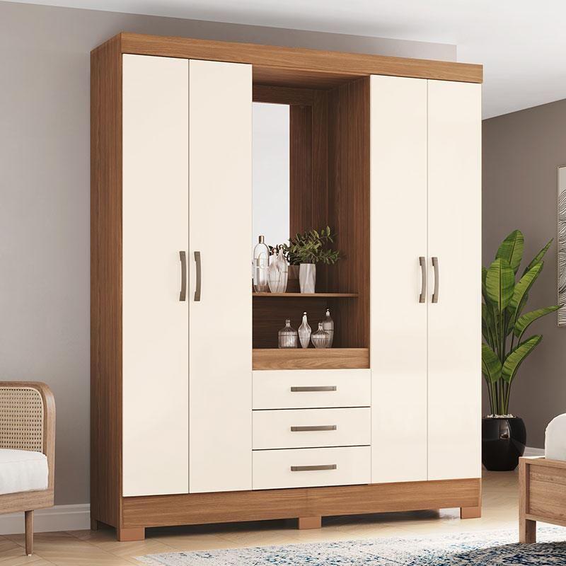Guarda Roupa 04 portas e 03 Gavetas Nápole B24 Nature Off White